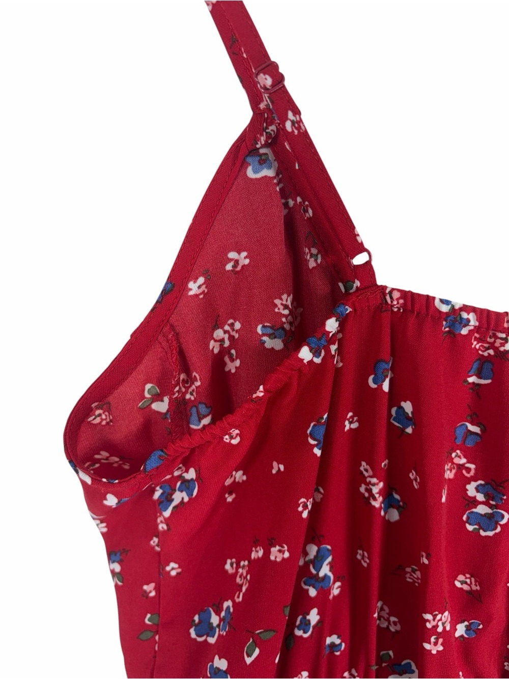 Dex Red Floral Spaghetti-Strap Dress with Blue and White Accents size small - Picture 9 of 13